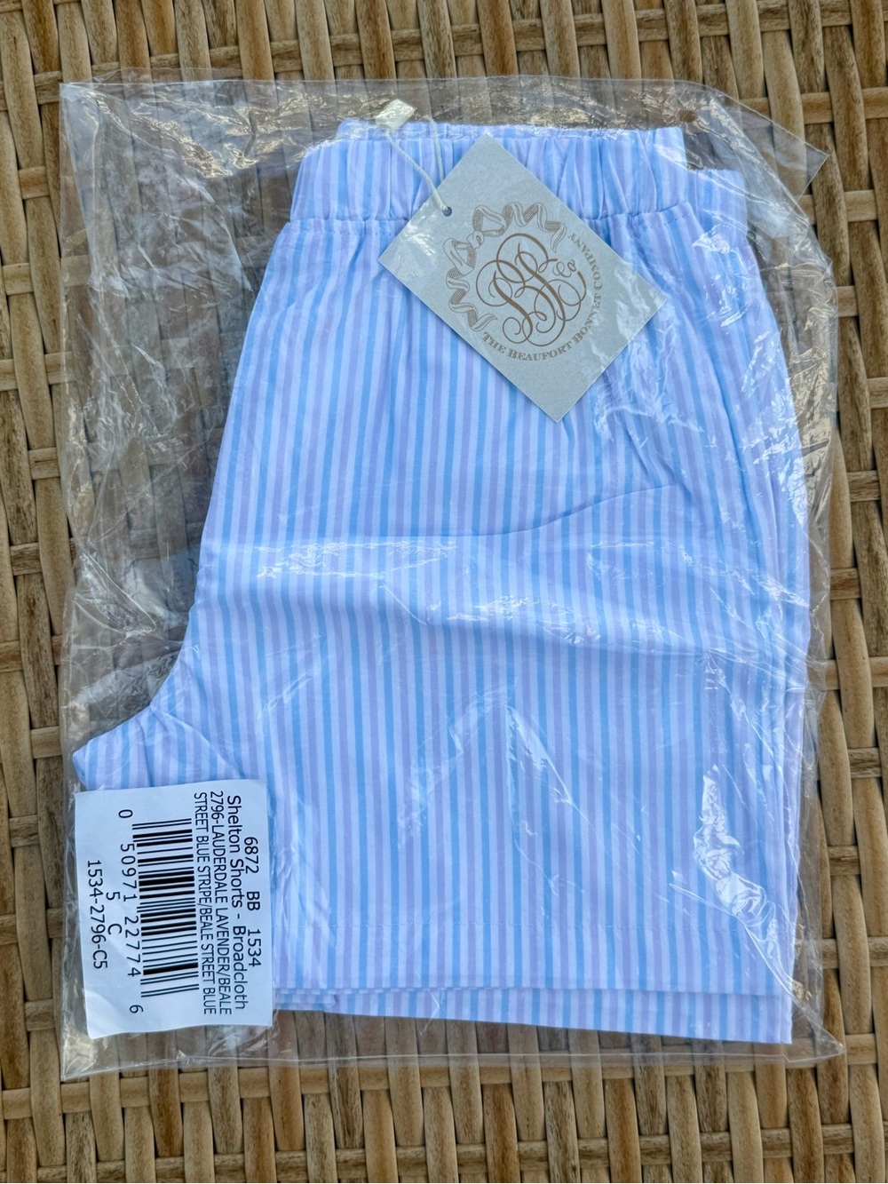 TBBC - NIB. Shelton Shorts lauderdale lavender / Beale street blue stripe size 5